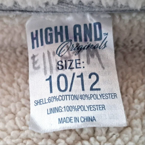 Youth Sherpa Lined Zip Hoodie, Highland Originals, Heather Grey sz 10/12 - Picture 4 of 4